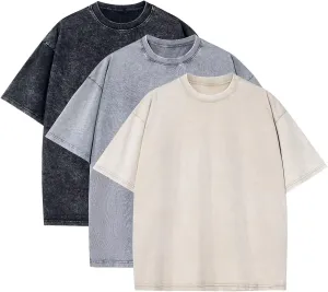3 Pack Oversized T Shirts for Men Stone Washed Vintage Graphic Tees Heavyweight Cotton Shirts Loose Fit Casual Tshirts