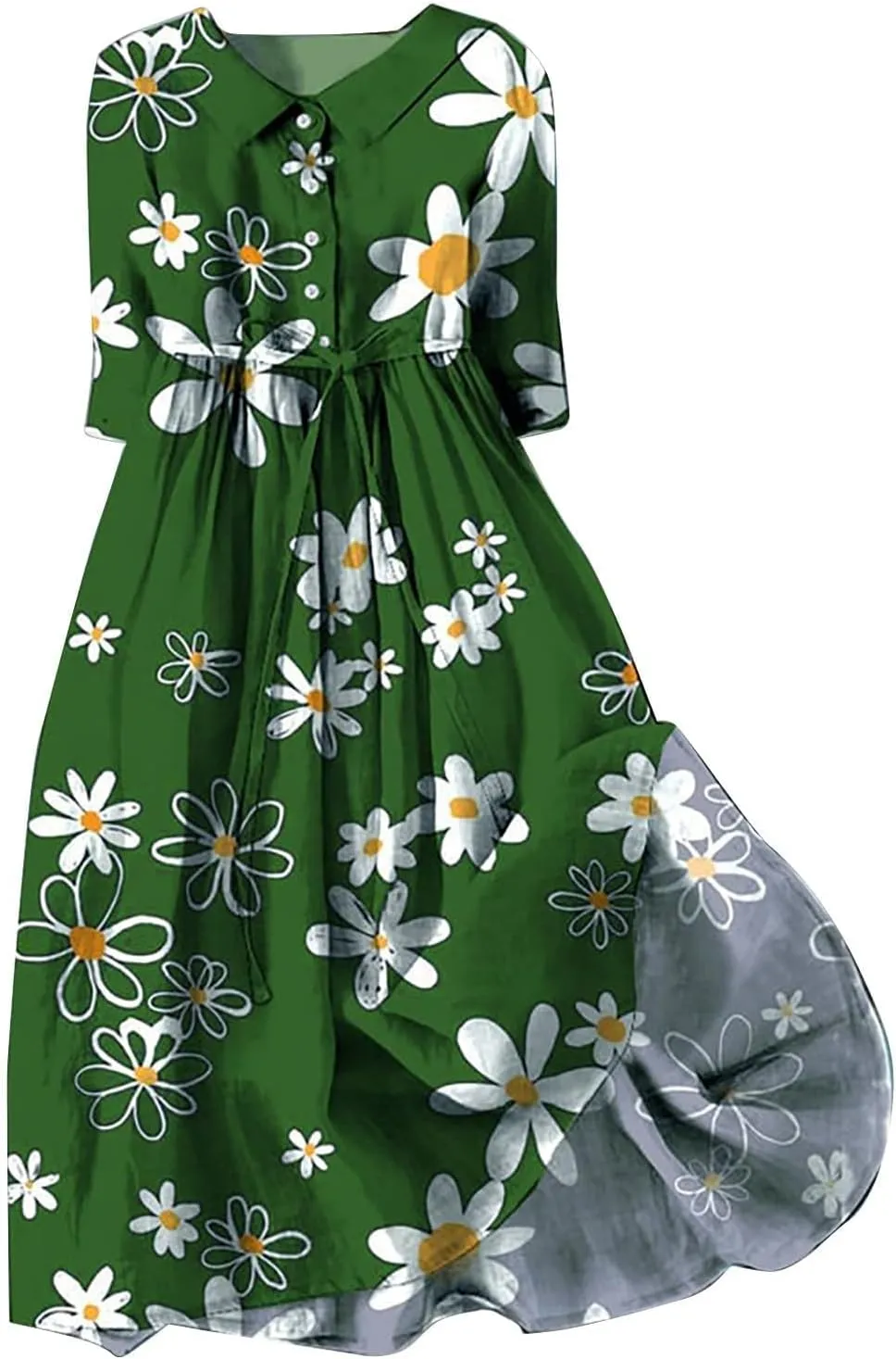 3/4 Sleeve Cotton Dresses for Women Casual Summer Button Down Floral Dress Beach Vacation Dresses Ruffle Floral