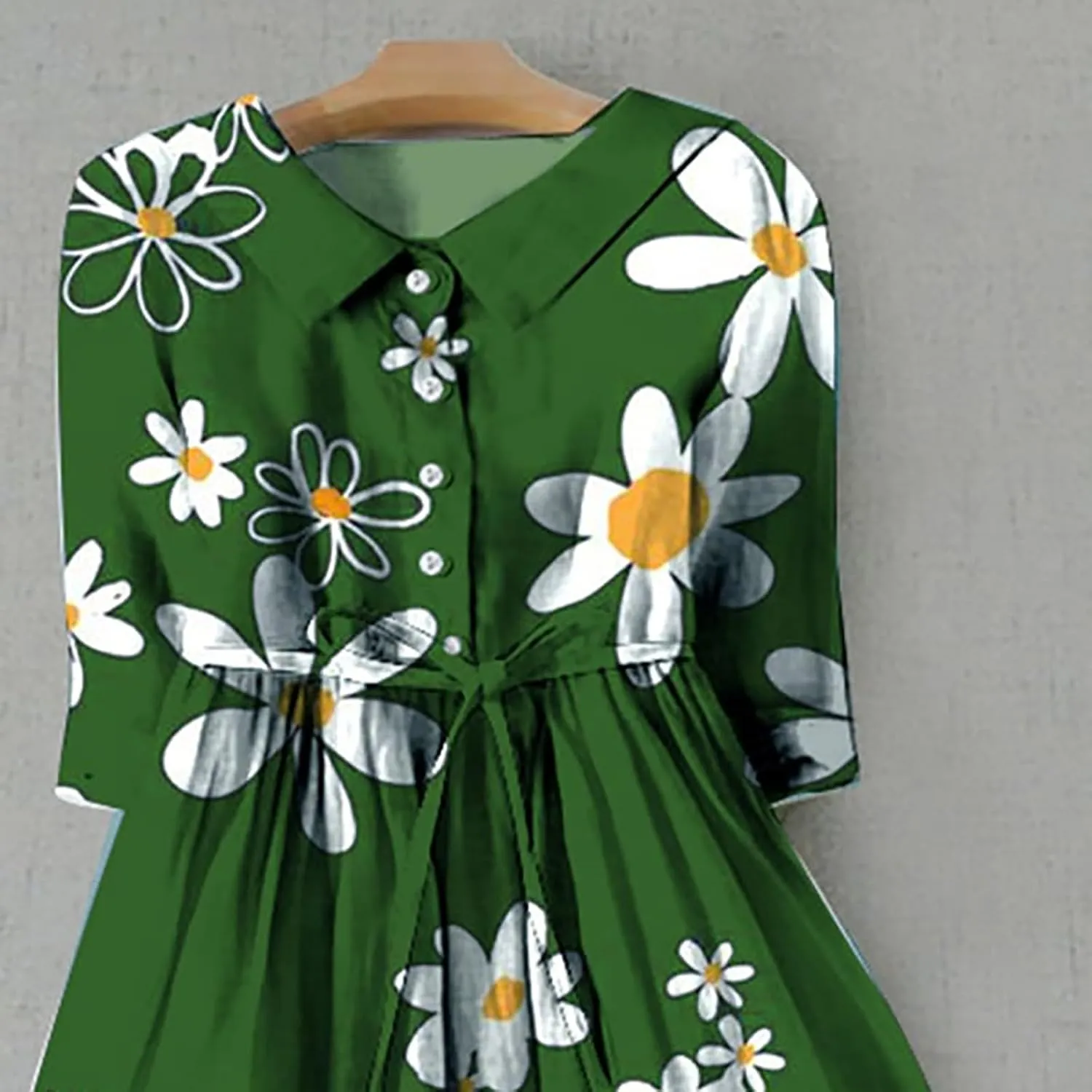 3/4 Sleeve Cotton Dresses for Women Casual Summer Button Down Floral Dress Beach Vacation Dresses Ruffle Floral