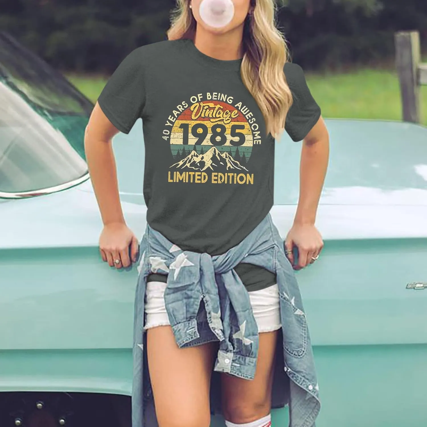 40th Birthday Shirts for Women 1985 Shirt Vintage Graphic Tees Retro Tshirts 40 Year Old Birthday Gifts Casual Tops