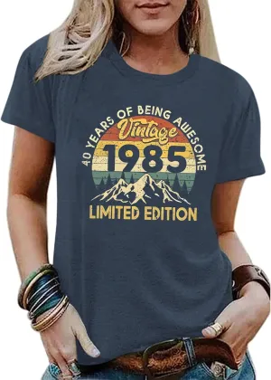 40th Birthday Shirts for Women 1985 Shirt Vintage Graphic Tees Retro Tshirts 40 Year Old Birthday Gifts Casual Tops