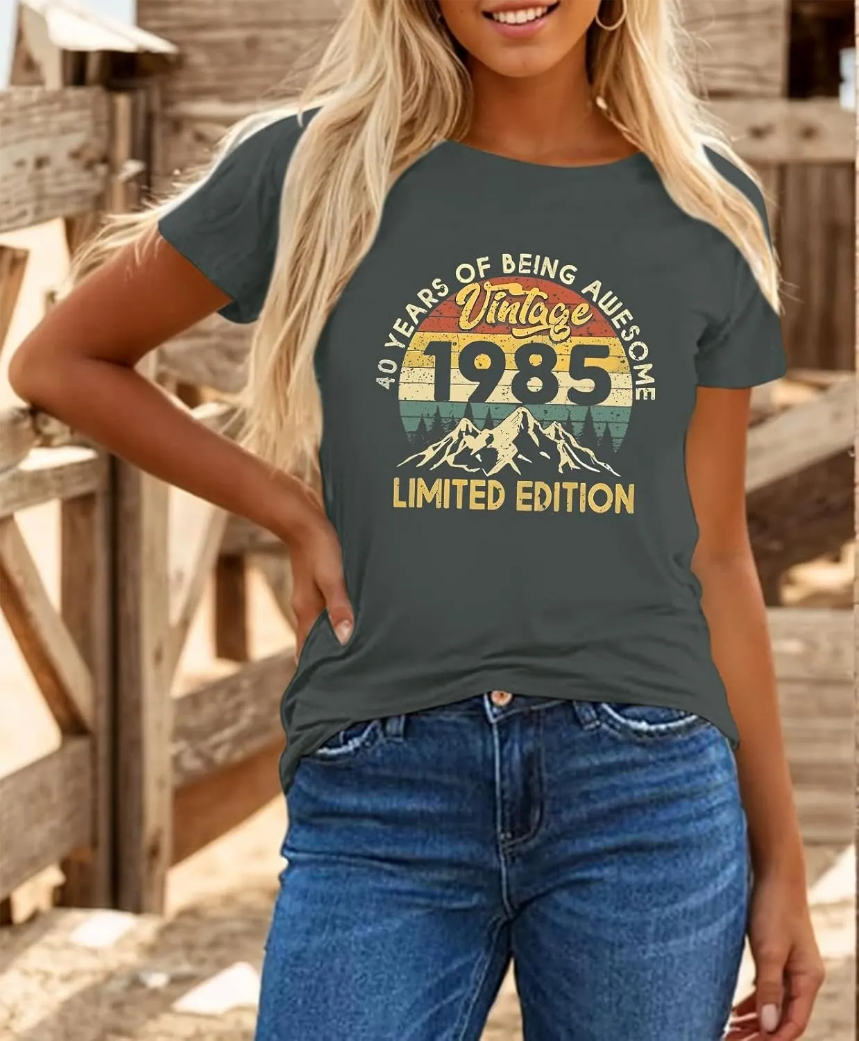 40th Birthday Shirts for Women 1985 Shirt Vintage Graphic Tees Retro Tshirts 40 Year Old Birthday Gifts Casual Tops