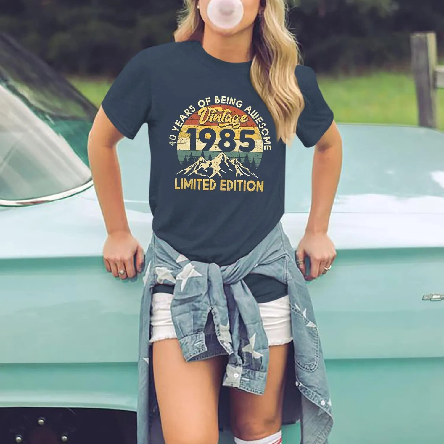 40th Birthday Shirts for Women 1985 Shirt Vintage Graphic Tees Retro Tshirts 40 Year Old Birthday Gifts Casual Tops