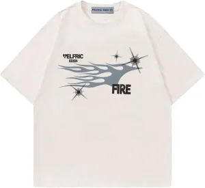 Aelfric Eden Mens Graphic Tees Y2k Flame Star Print Oversized T Shirts Vintage Streetwear Shirt Casual Tops
