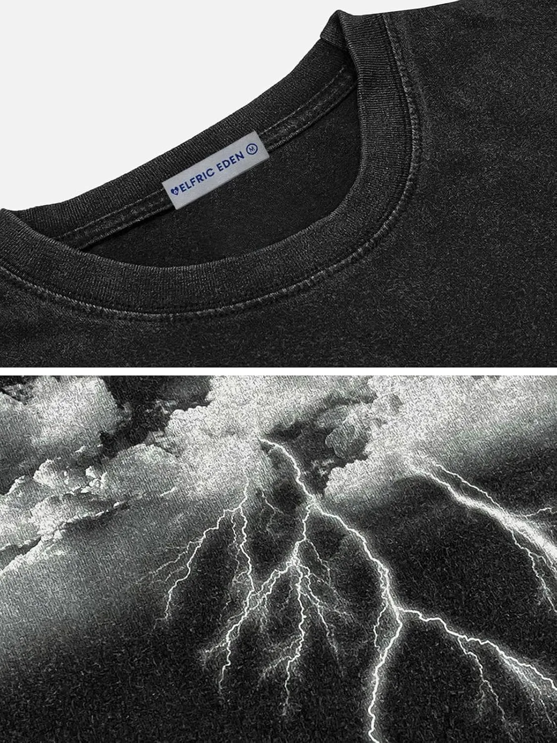 Aelfric Eden Mens Graphic Tees Y2k Lightning Print Washed Oversized T Shirts Vintage Streetwear Shirt Casual Tops