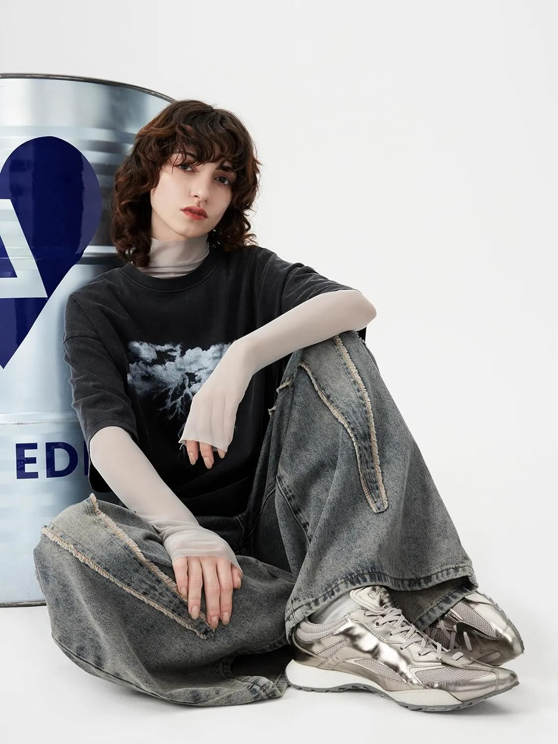 Aelfric Eden Mens Graphic Tees Y2k Lightning Print Washed Oversized T Shirts Vintage Streetwear Shirt Casual Tops