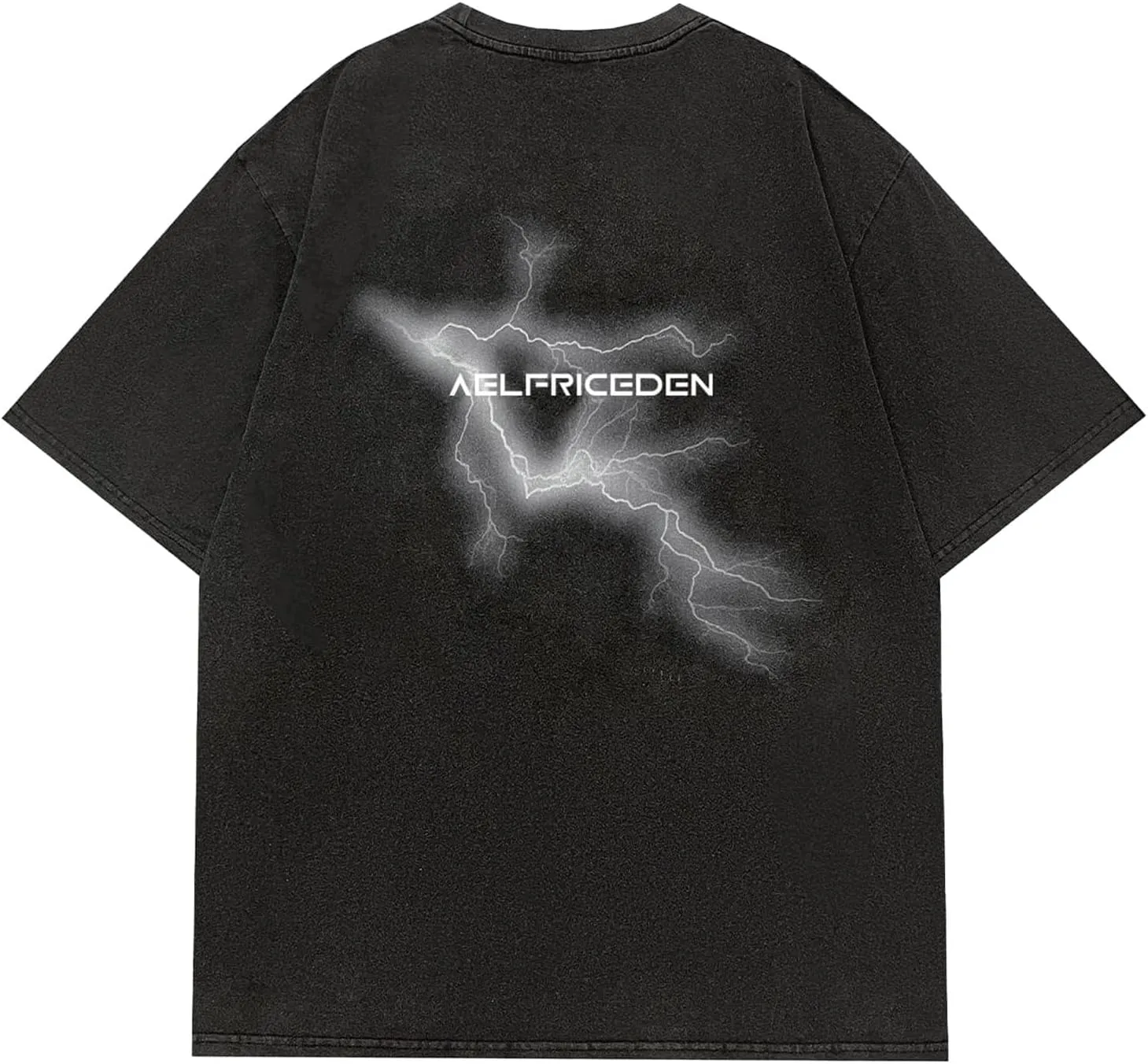 Aelfric Eden Mens Graphic Tees Y2k Lightning Print Washed Oversized T Shirts Vintage Streetwear Shirt Casual Tops