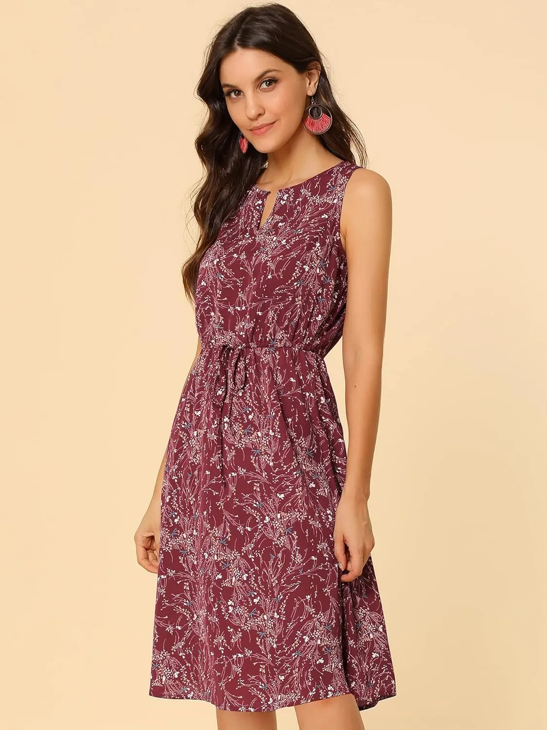 Allegra K Women's Midi Floral Dresses Summer Casual Wedding Guest Sleeveless Dress
