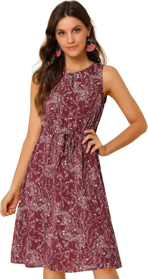 Allegra K Women's Midi Floral Dresses Summer Casual Wedding Guest Sleeveless Dress