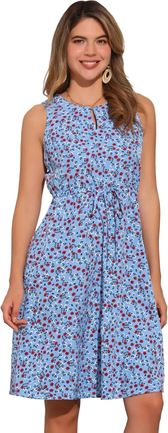 Allegra K Women's Midi Floral Dresses Summer Casual Wedding Guest Sleeveless Dress