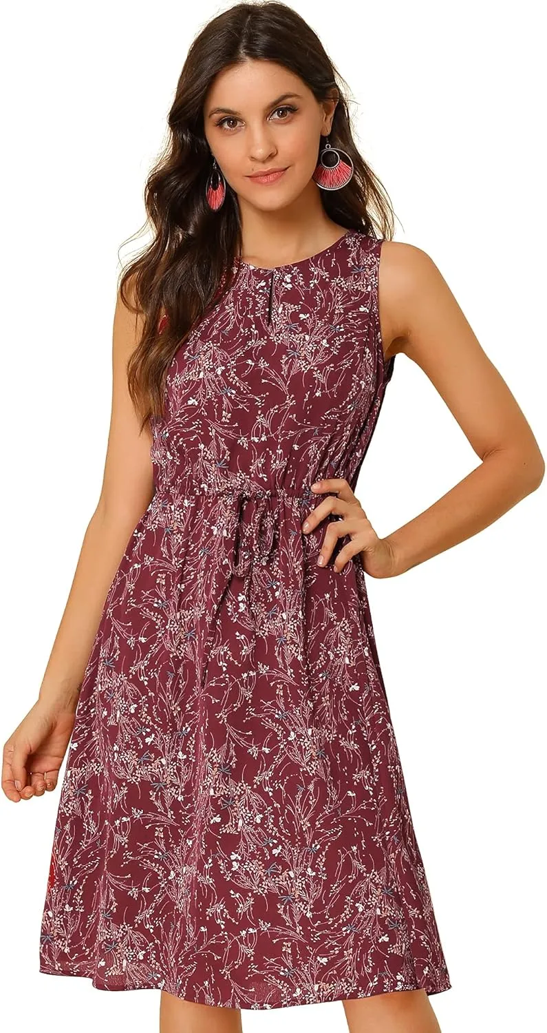Allegra K Women's Midi Floral Dresses Summer Casual Wedding Guest Sleeveless Dress