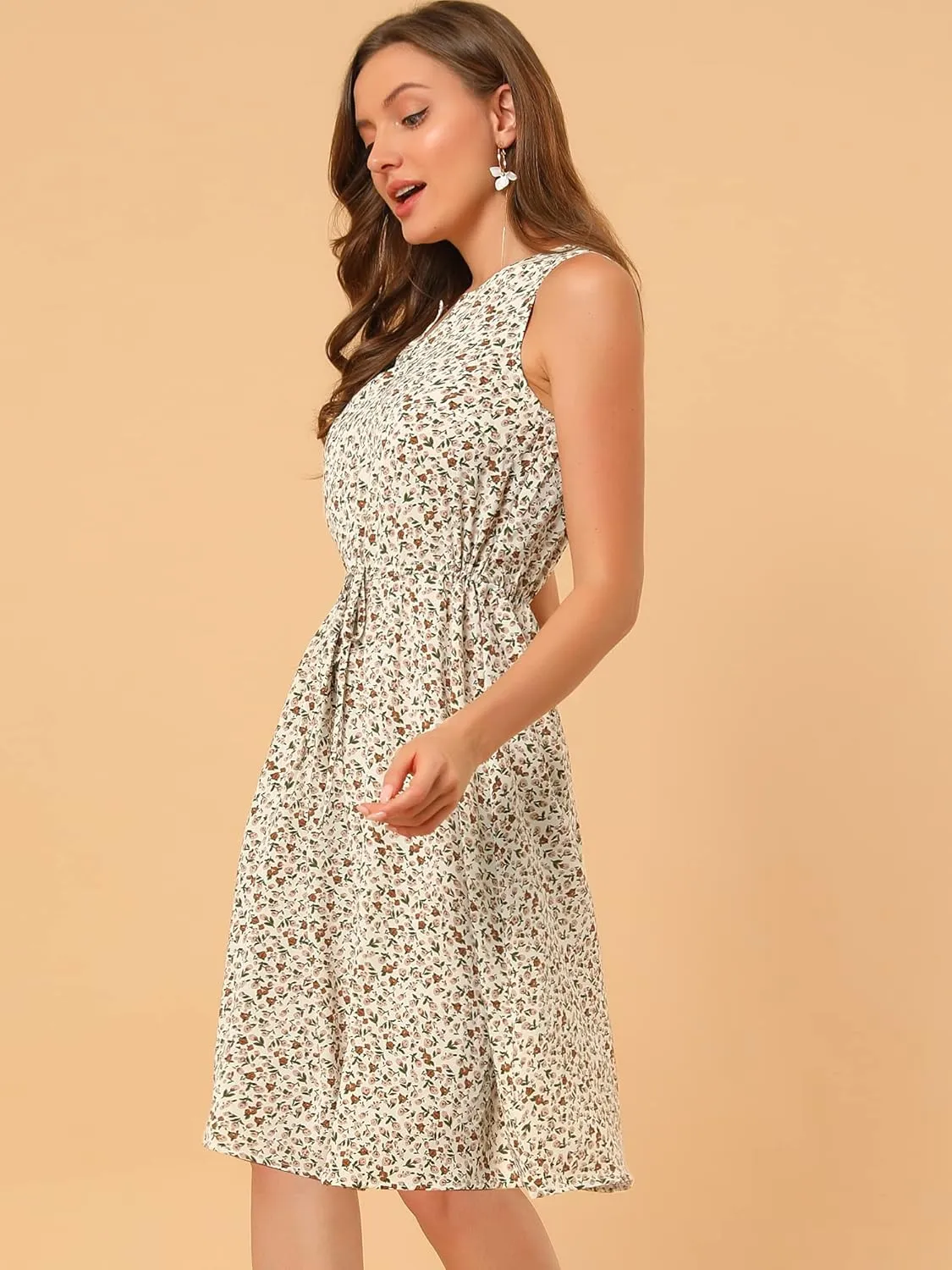 Allegra K Women's Midi Floral Dresses Summer Casual Wedding Guest Sleeveless Dress