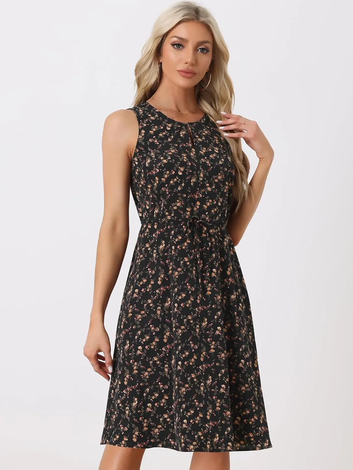 Allegra K Women's Midi Floral Dresses Summer Casual Wedding Guest Sleeveless Dress