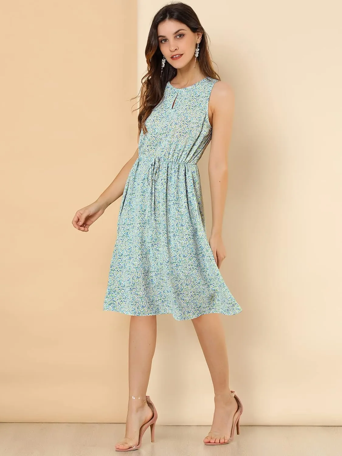 Allegra K Women's Midi Floral Dresses Summer Casual Wedding Guest Sleeveless Dress
