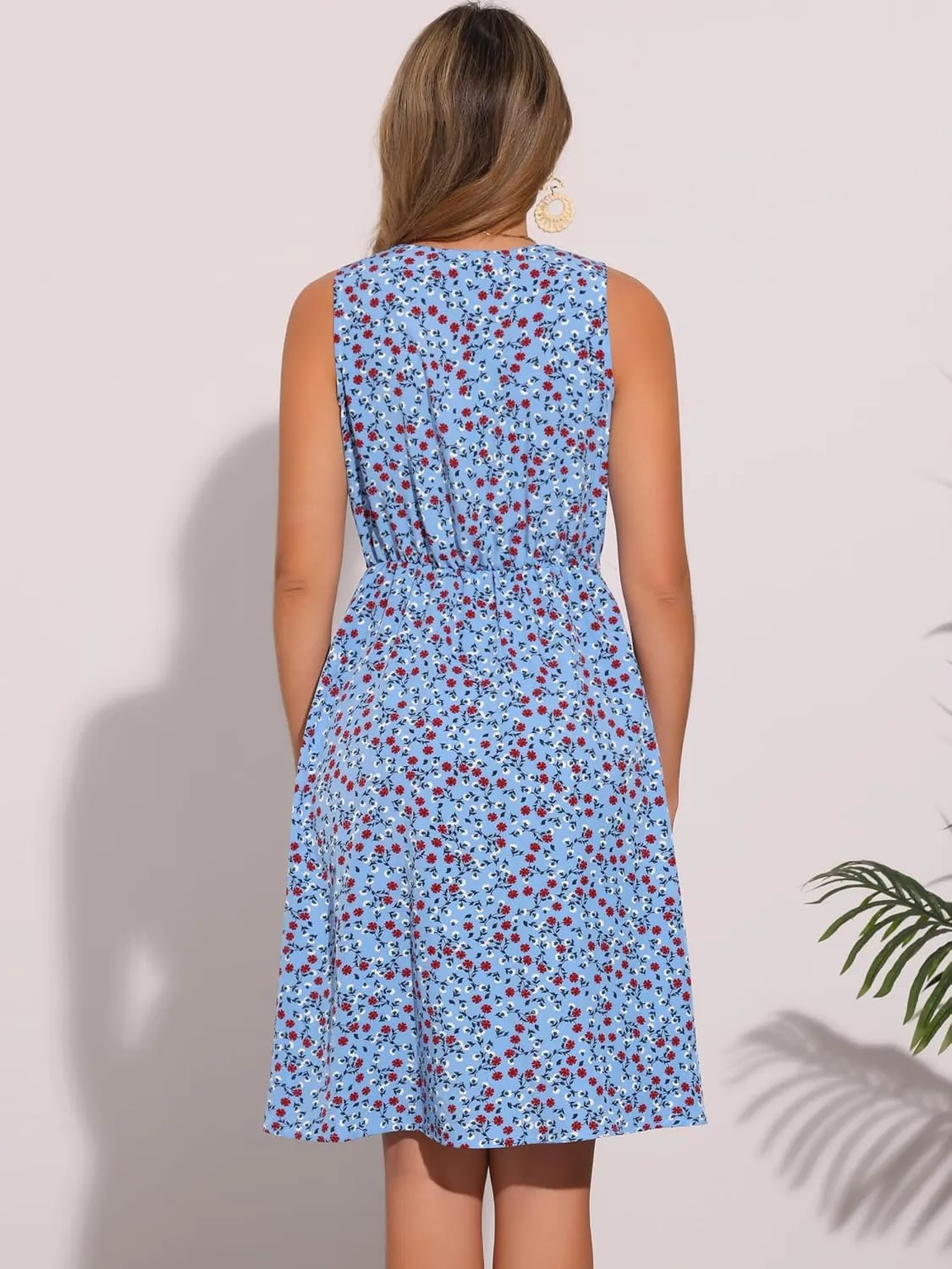 Allegra K Women's Midi Floral Dresses Summer Casual Wedding Guest Sleeveless Dress