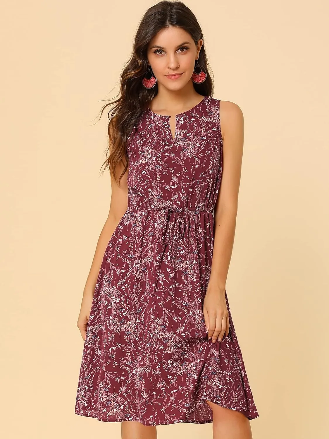 Allegra K Women's Midi Floral Dresses Summer Casual Wedding Guest Sleeveless Dress