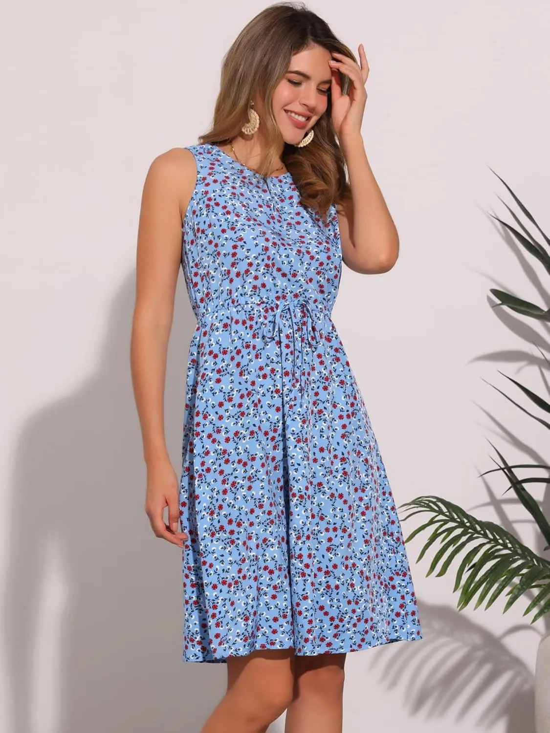 Allegra K Women's Midi Floral Dresses Summer Casual Wedding Guest Sleeveless Dress