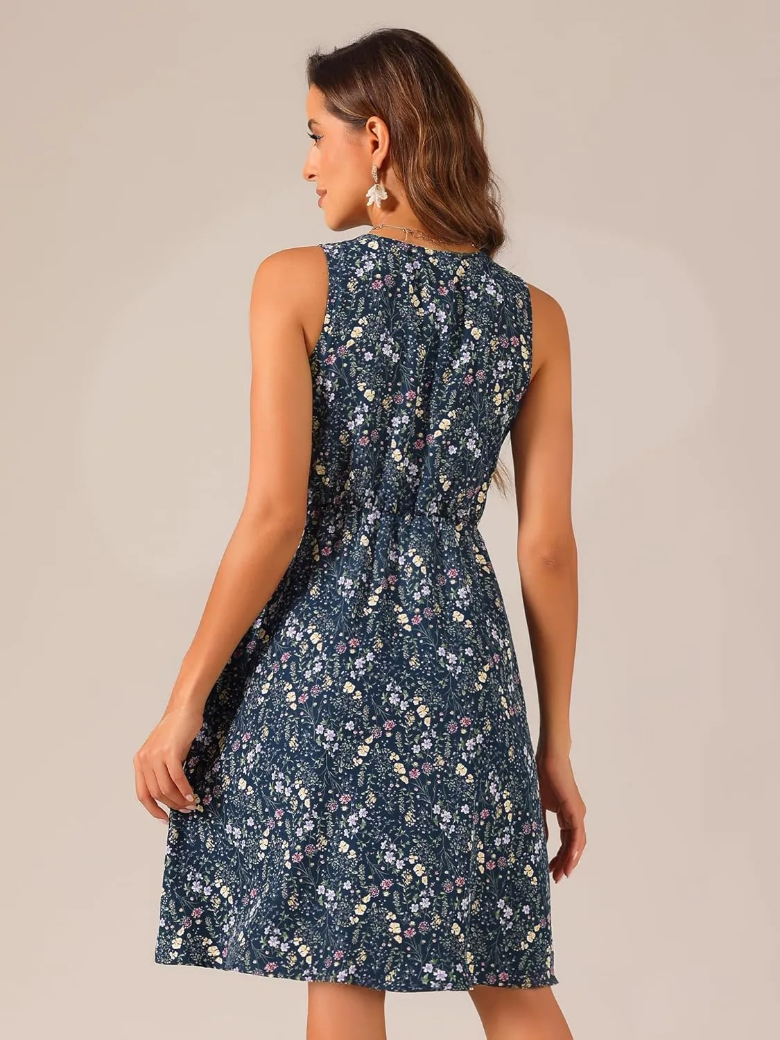 Allegra K Women's Midi Floral Dresses Summer Casual Wedding Guest Sleeveless Dress
