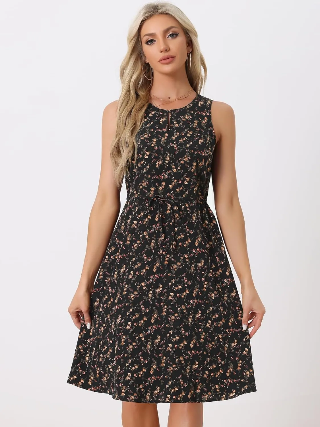Allegra K Women's Midi Floral Dresses Summer Casual Wedding Guest Sleeveless Dress