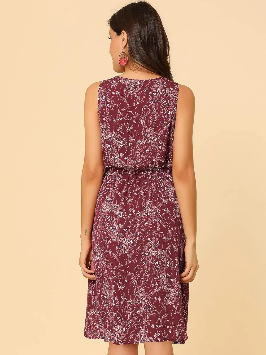 Allegra K Women's Midi Floral Dresses Summer Casual Wedding Guest Sleeveless Dress