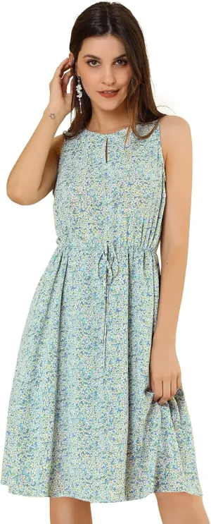 Allegra K Women's Midi Floral Dresses Summer Casual Wedding Guest Sleeveless Dress