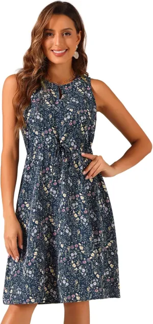 Allegra K Women's Midi Floral Dresses Summer Casual Wedding Guest Sleeveless Dress