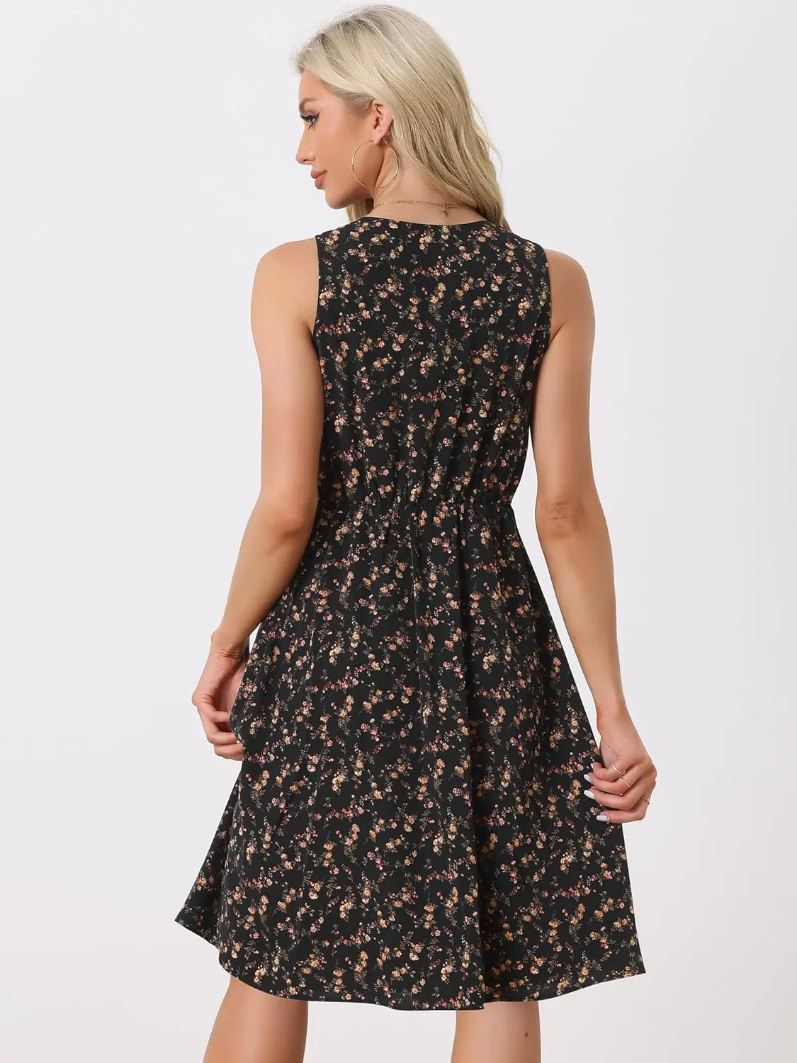 Allegra K Women's Midi Floral Dresses Summer Casual Wedding Guest Sleeveless Dress