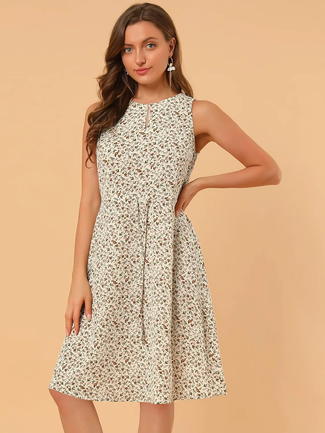 Allegra K Women's Midi Floral Dresses Summer Casual Wedding Guest Sleeveless Dress