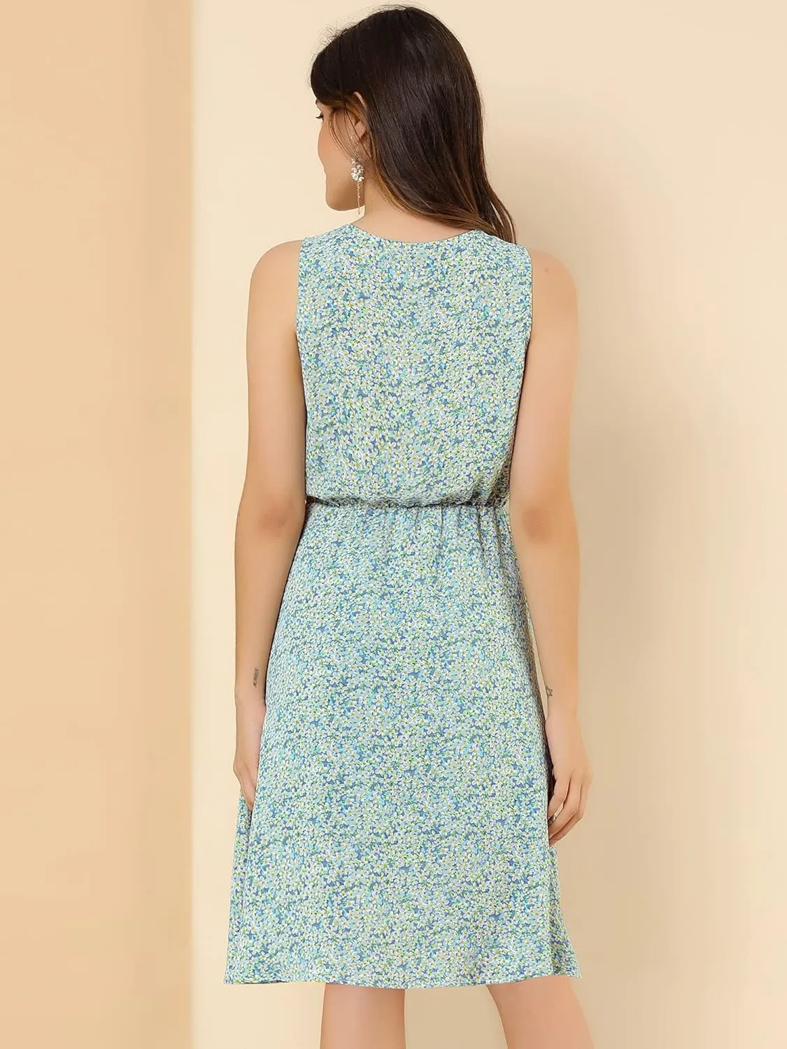 Allegra K Women's Midi Floral Dresses Summer Casual Wedding Guest Sleeveless Dress