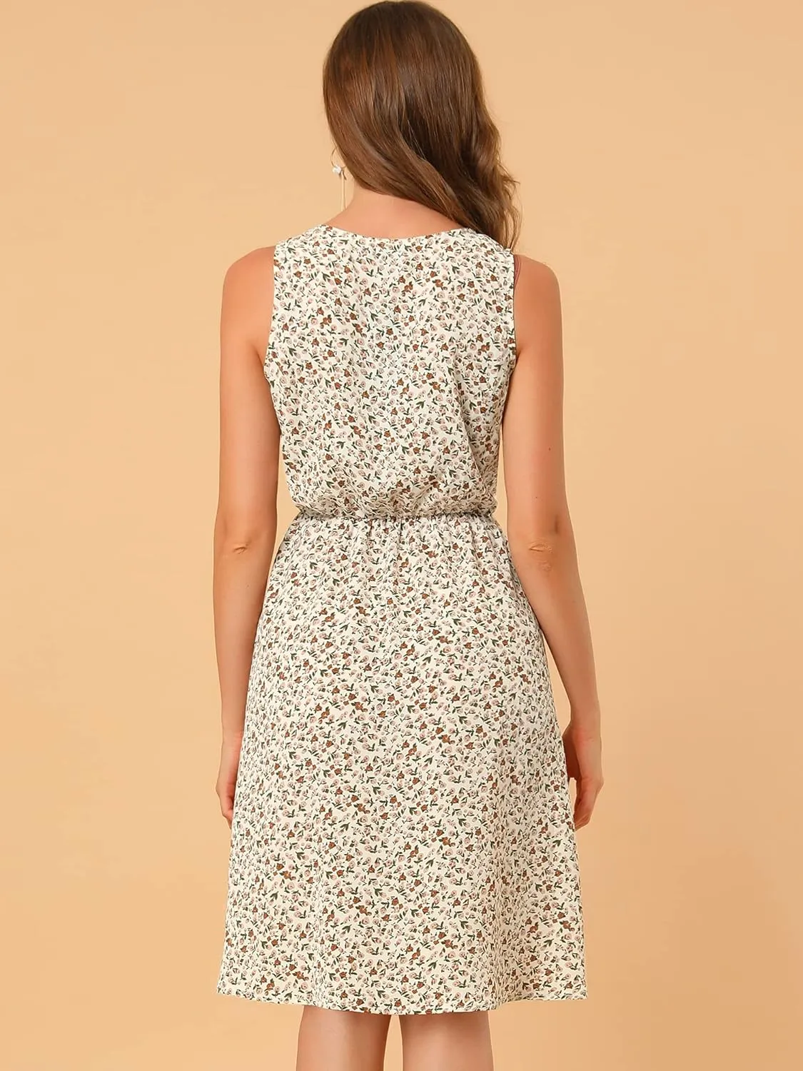 Allegra K Women's Midi Floral Dresses Summer Casual Wedding Guest Sleeveless Dress