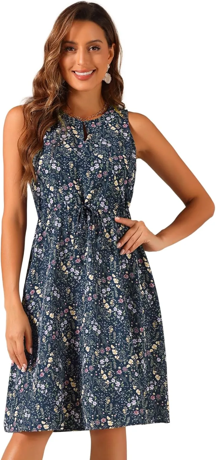 Allegra K Women's Midi Floral Dresses Summer Casual Wedding Guest Sleeveless Dress