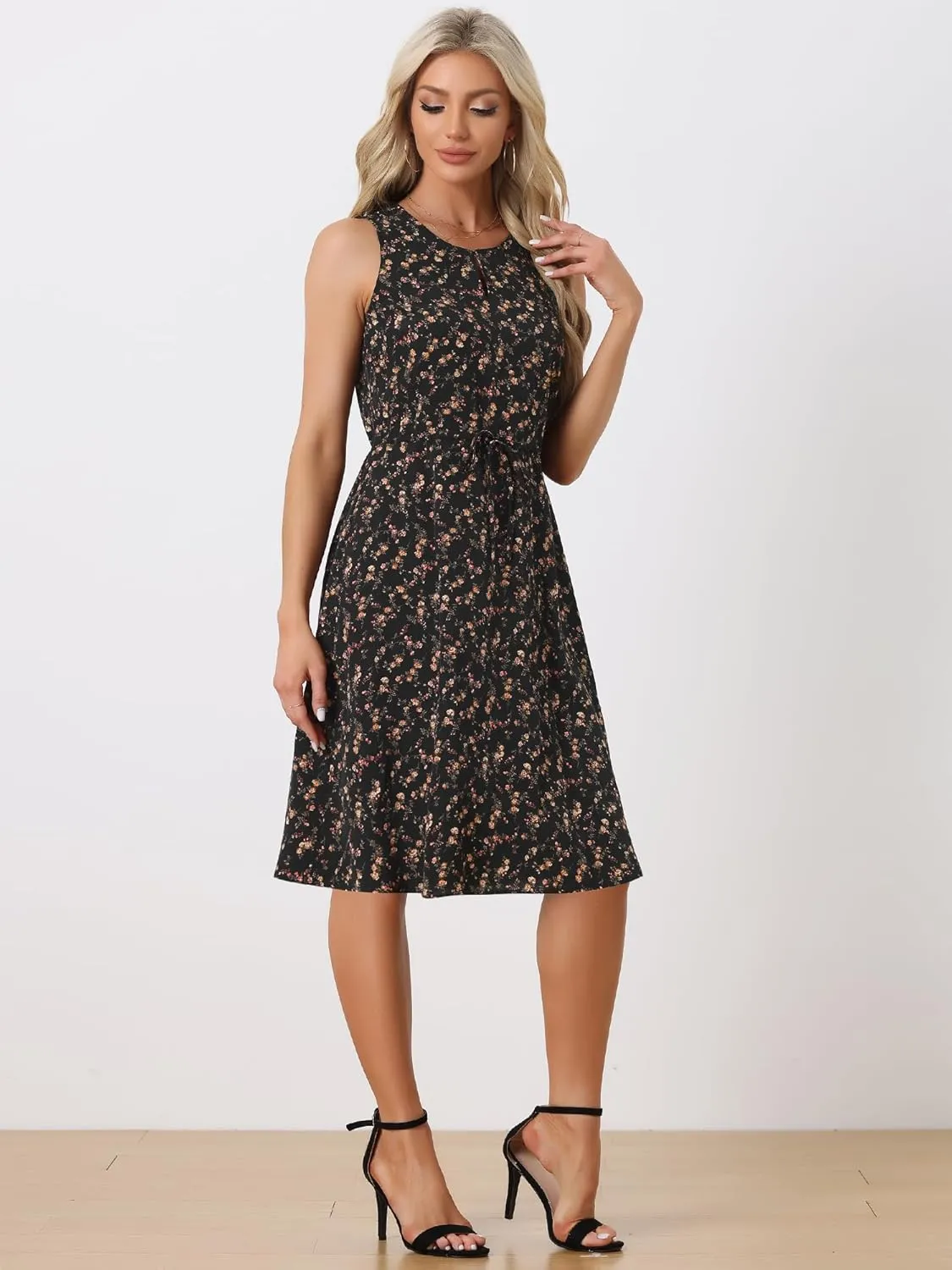 Allegra K Women's Midi Floral Dresses Summer Casual Wedding Guest Sleeveless Dress
