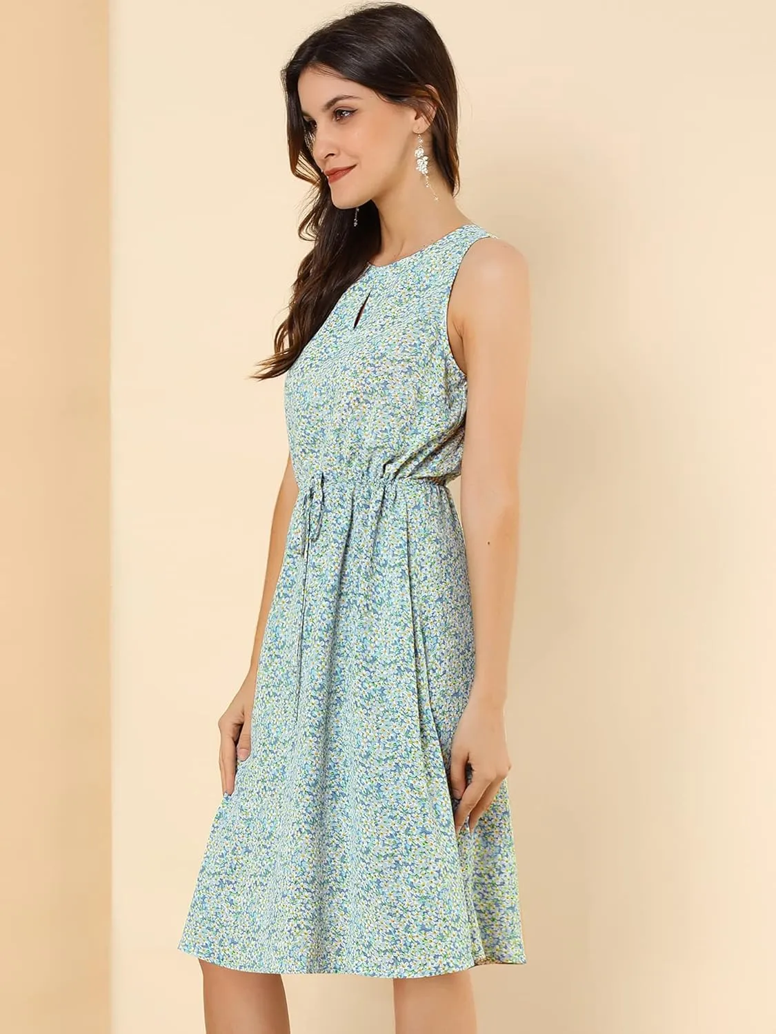 Allegra K Women's Midi Floral Dresses Summer Casual Wedding Guest Sleeveless Dress