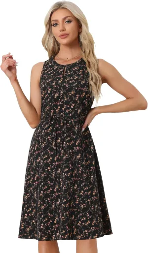 Allegra K Women's Midi Floral Dresses Summer Casual Wedding Guest Sleeveless Dress