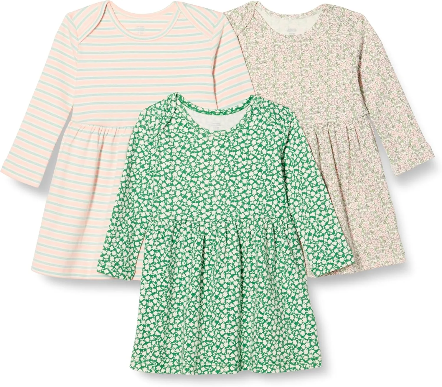 Amazon Essentials Toddlers and Baby Girls' Cotton Long-Sleeve Dress, Pack of 3