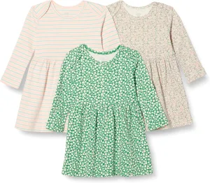 Amazon Essentials Toddlers and Baby Girls' Cotton Long-Sleeve Dress, Pack of 3