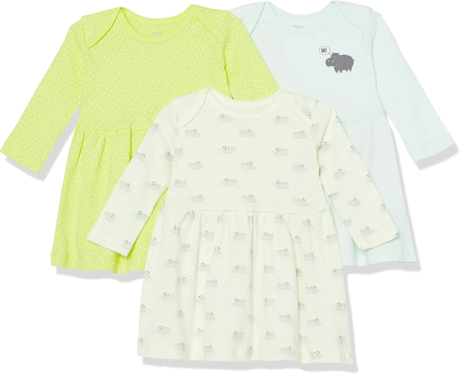Amazon Essentials Toddlers and Baby Girls' Cotton Long-Sleeve Dress, Pack of 3