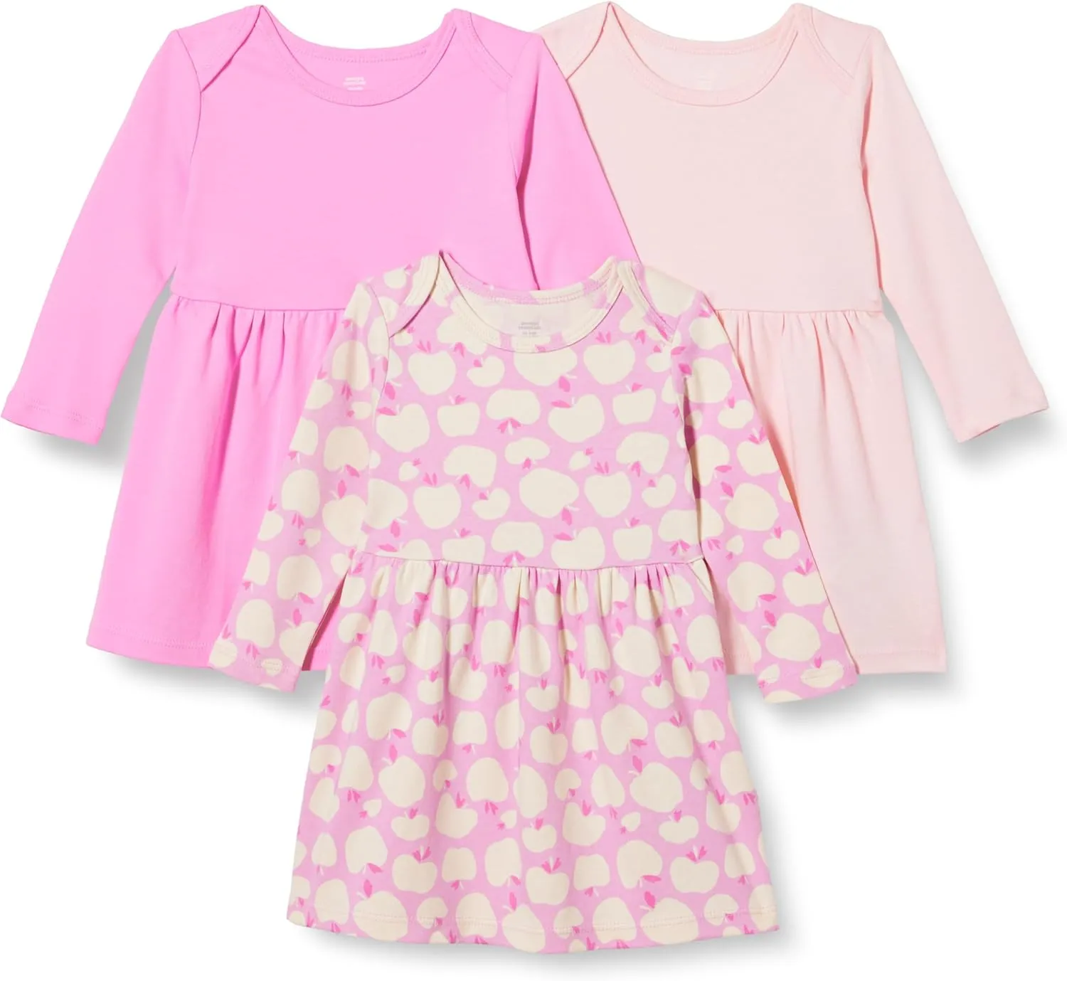 Amazon Essentials Toddlers and Baby Girls' Cotton Long-Sleeve Dress, Pack of 3