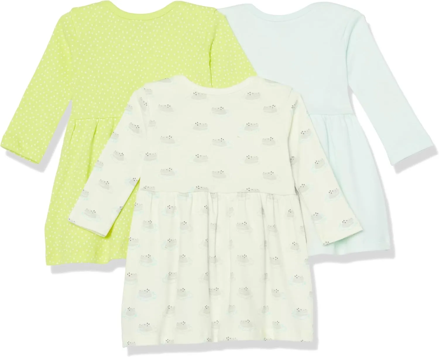 Amazon Essentials Toddlers and Baby Girls' Cotton Long-Sleeve Dress, Pack of 3
