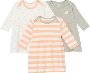 Amazon Essentials Toddlers and Baby Girls' Cotton Long-Sleeve Dress, Pack of 3