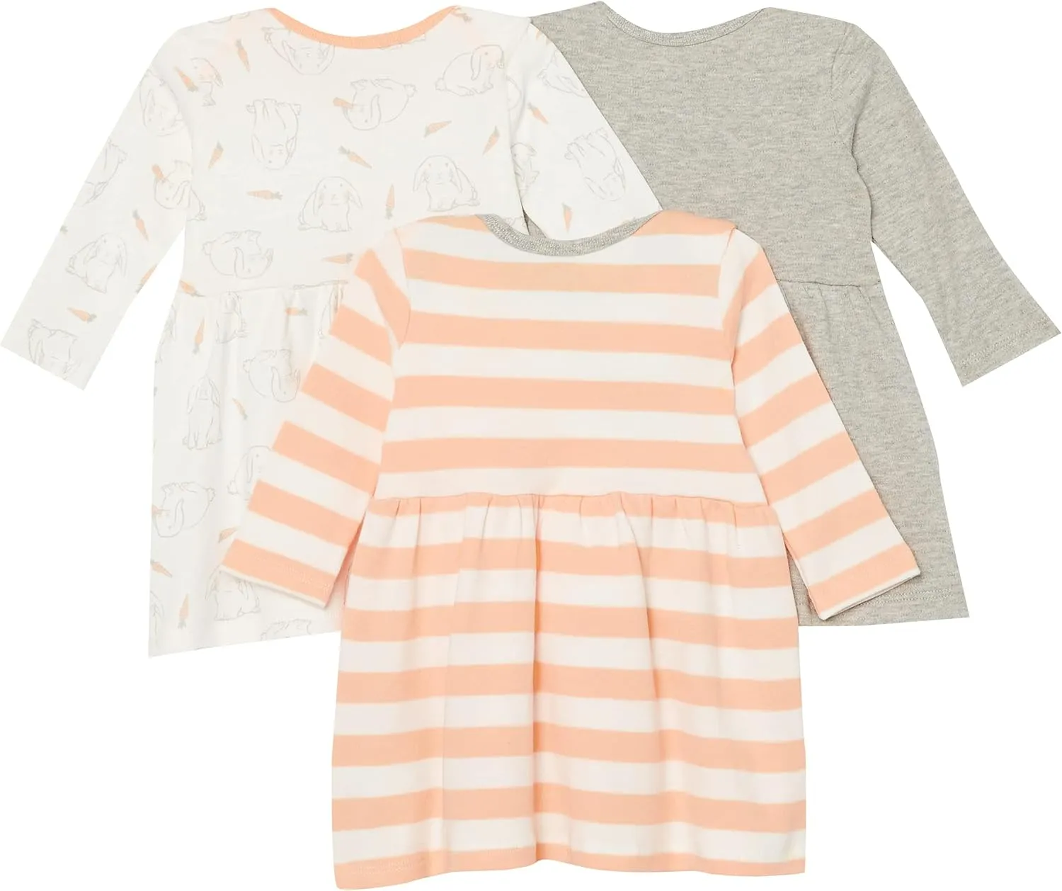 Amazon Essentials Toddlers and Baby Girls' Cotton Long-Sleeve Dress, Pack of 3