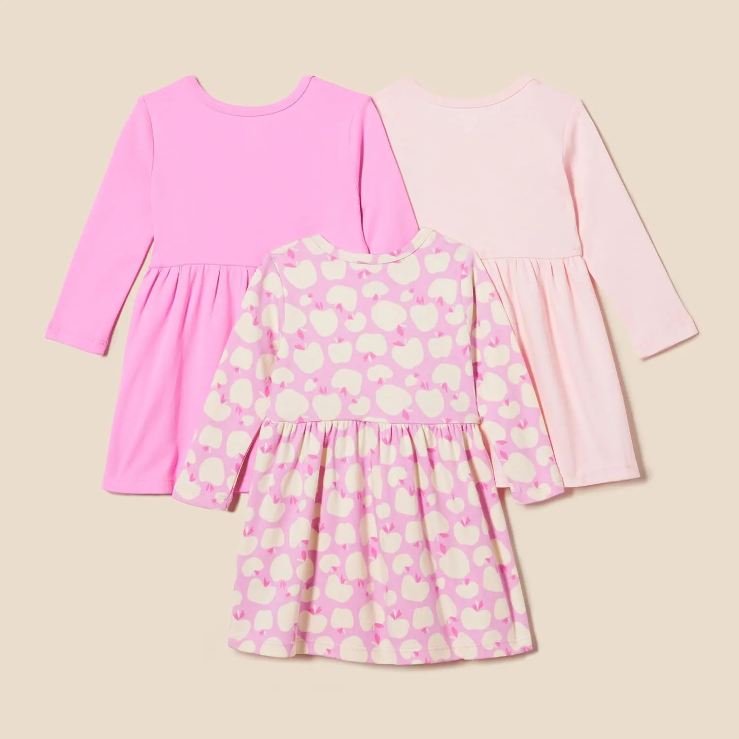 Amazon Essentials Toddlers and Baby Girls' Cotton Long-Sleeve Dress, Pack of 3