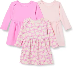 Amazon Essentials Toddlers and Baby Girls' Cotton Long-Sleeve Dress, Pack of 3