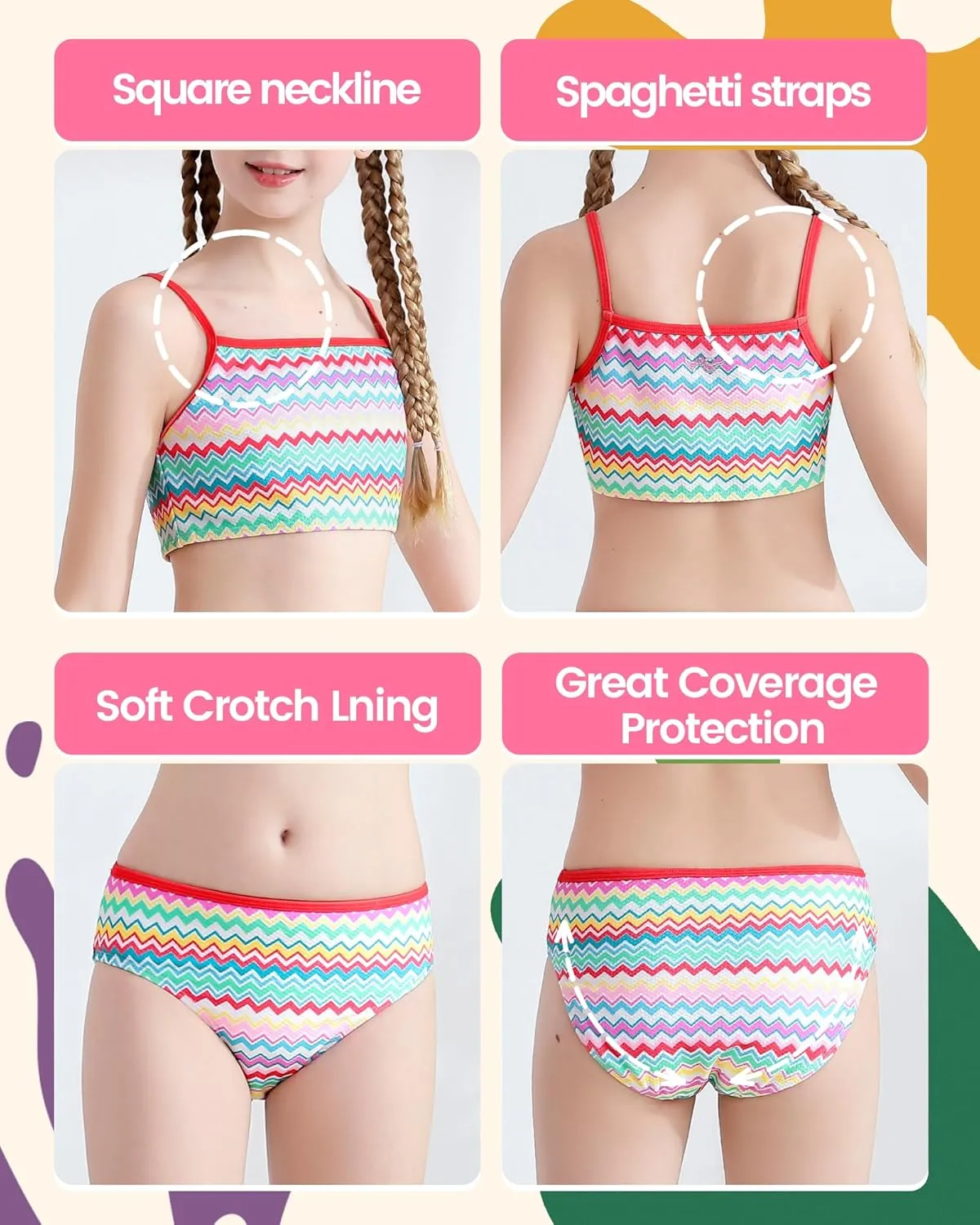 Angel season Girls Swimsuit Bikini Set Two Piece Tankini Bathing Suit Teens High Waisted Beach Swimwear Cute Size 7-14