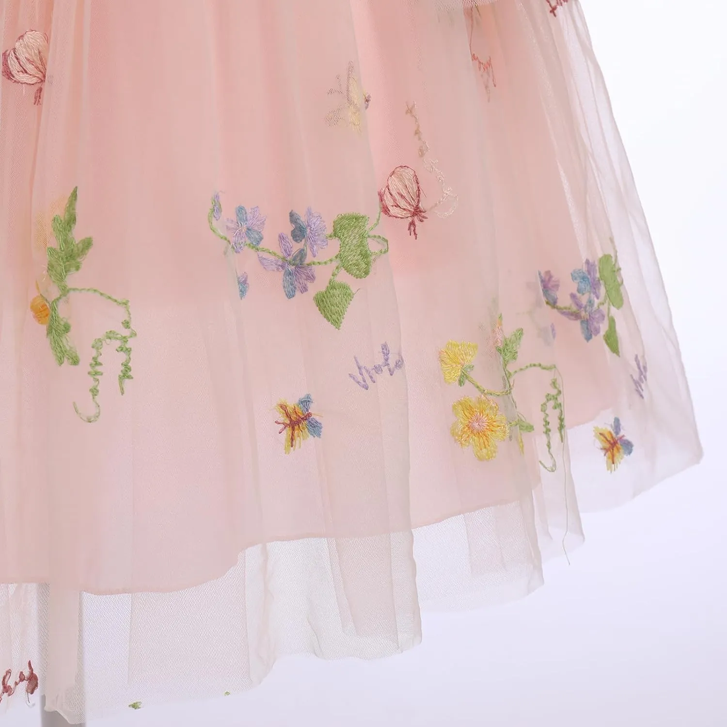 Baby Flower Girl Dress Sleeveless Spaghetti Straps Floral Embroidered Princess Dress Toddler Birthday Party Fairy Tulle Dress
