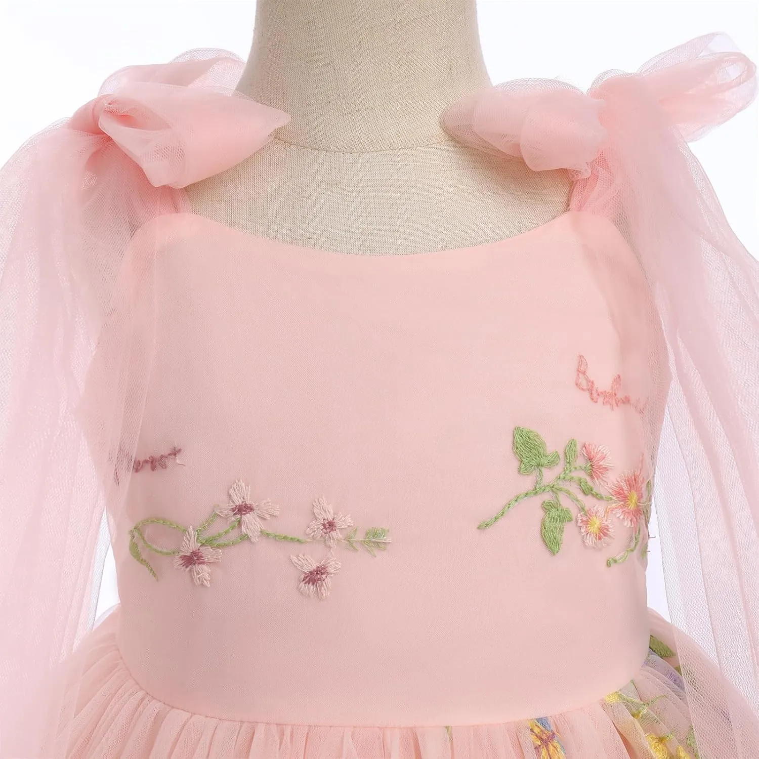 Baby Flower Girl Dress Sleeveless Spaghetti Straps Floral Embroidered Princess Dress Toddler Birthday Party Fairy Tulle Dress