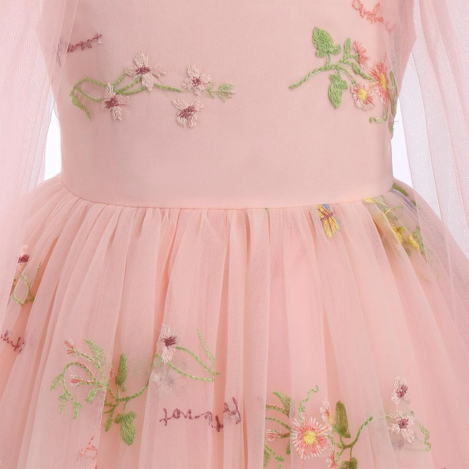Baby Flower Girl Dress Sleeveless Spaghetti Straps Floral Embroidered Princess Dress Toddler Birthday Party Fairy Tulle Dress
