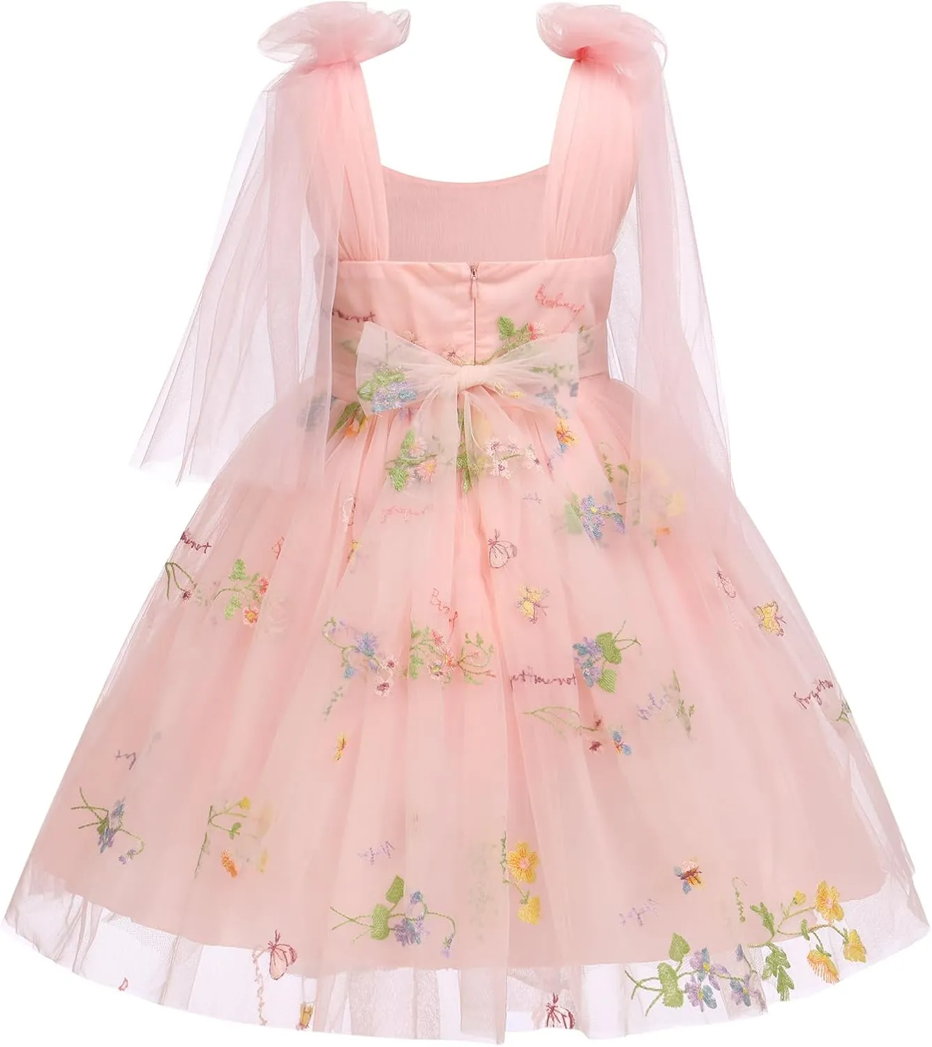 Baby Flower Girl Dress Sleeveless Spaghetti Straps Floral Embroidered Princess Dress Toddler Birthday Party Fairy Tulle Dress