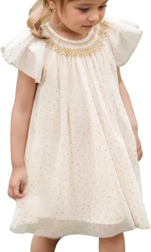 Baby Girl Smocked DressToddlers Cotton Casual Outfit Sleeveless Dresses，Sundress Princess Dress for Summer