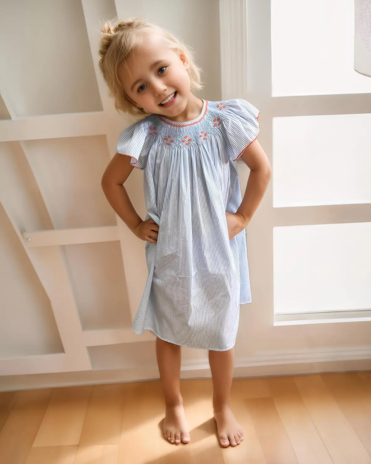 Baby Girl Smocked DressToddlers Cotton Casual Outfit Sleeveless Dresses，Sundress Princess Dress for Summer